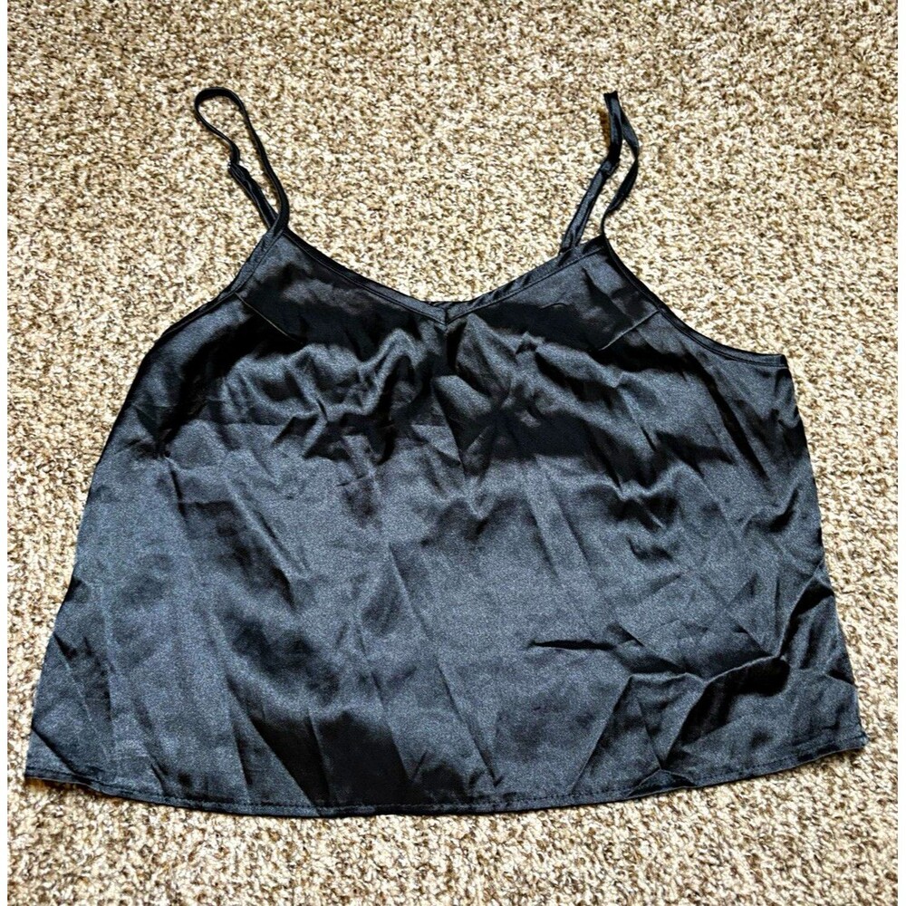 Silky Spaghetti Strap Cropped Camisole Tank Top with Adjustable Straps